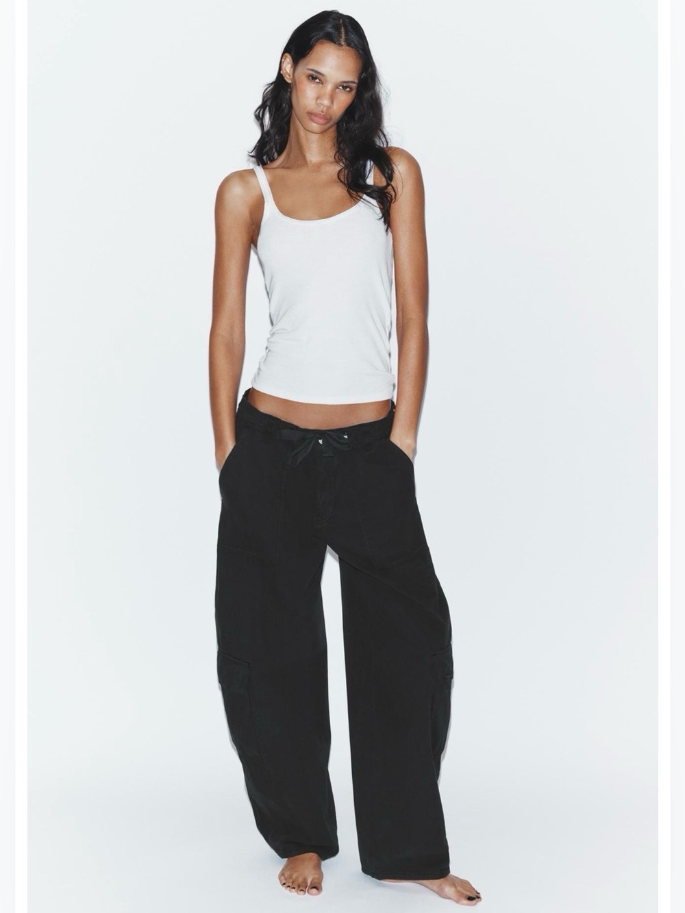 NWT Zara 100% Cotton Oversize Cargo Pants Black